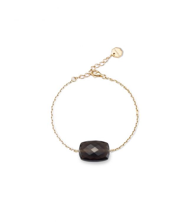 BRANSOLETKA AMULET KWARC DYMNY WYSZLIFOWANY SZLIFEM CUSHION WYKOŃCZONY SREBRNYM ŁAŃCUSZKIEM POKRYTYM 14K ZŁOTEM