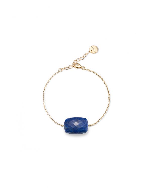 BRANSOLETKA AMULET LAPIS LAZULI WYSZLIFOWANY SZLIFEM CUSHION WYKOŃCZONA SREBRNYM ŁAŃCUSZKIEM PRÓBY 925